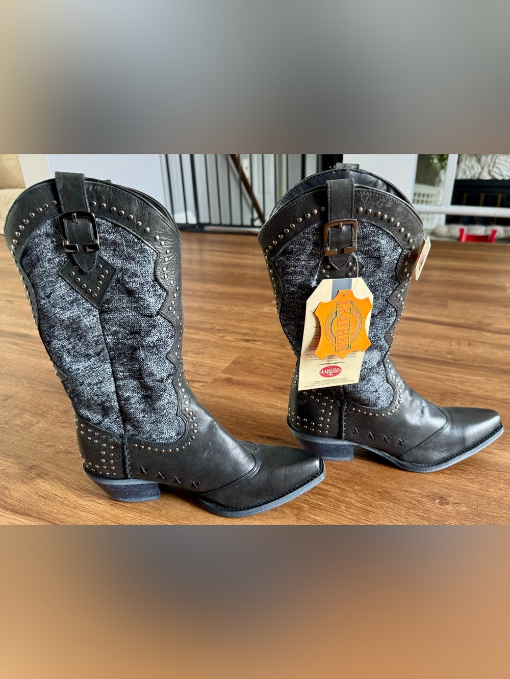 Laredo Black and Gray Western Studded Cowgirl Boots